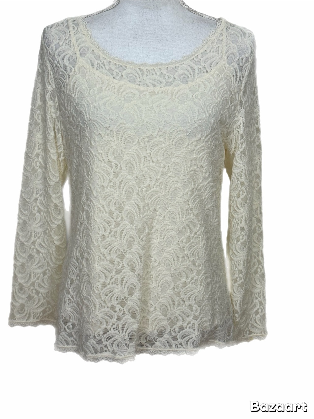 APT. 9 Petite Large 2-Piece Ivory Floral Lace Long Sleeve Top Cami Set - Picture 2 of 7